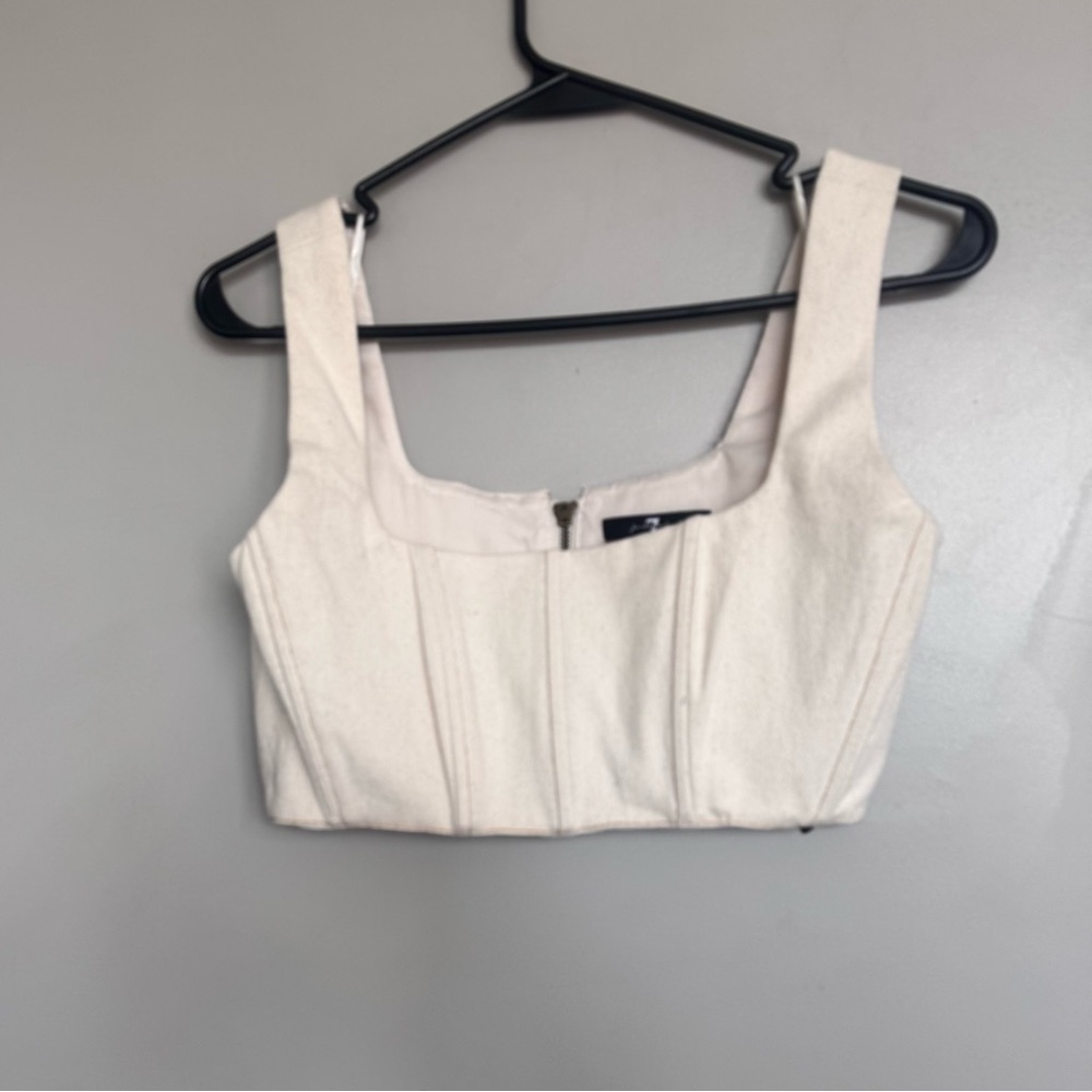 7 For All Mankind Womens L Denim Zip Bustier in Off White Medium